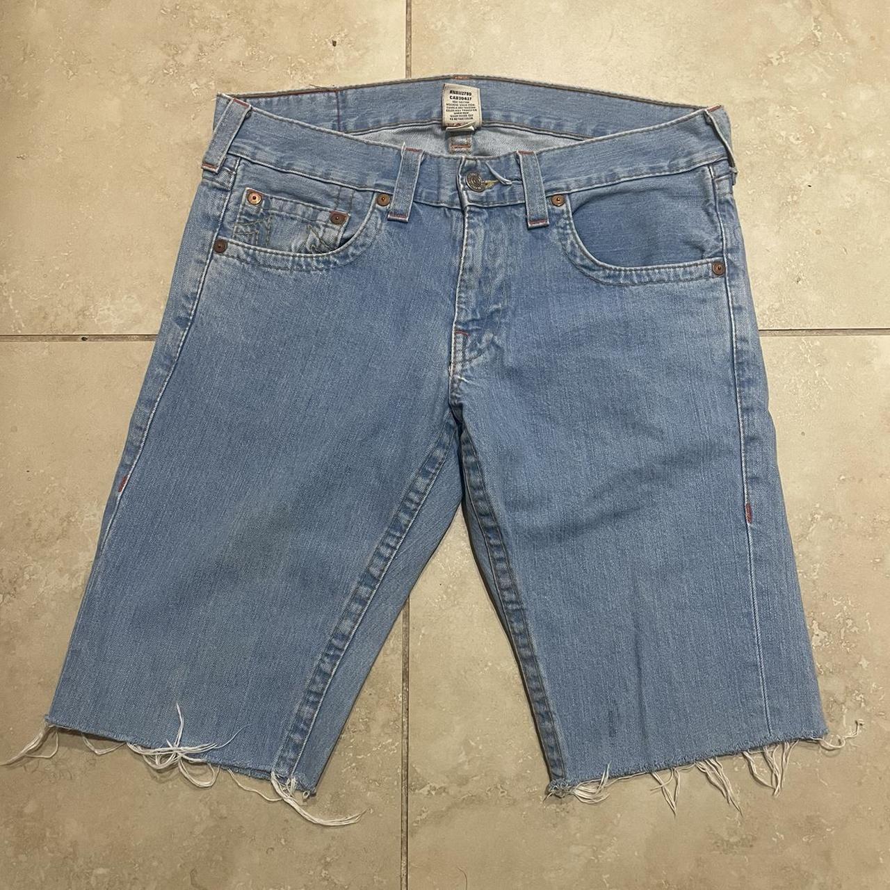 True Religon y2k jean shorts Size: 33 - Depop