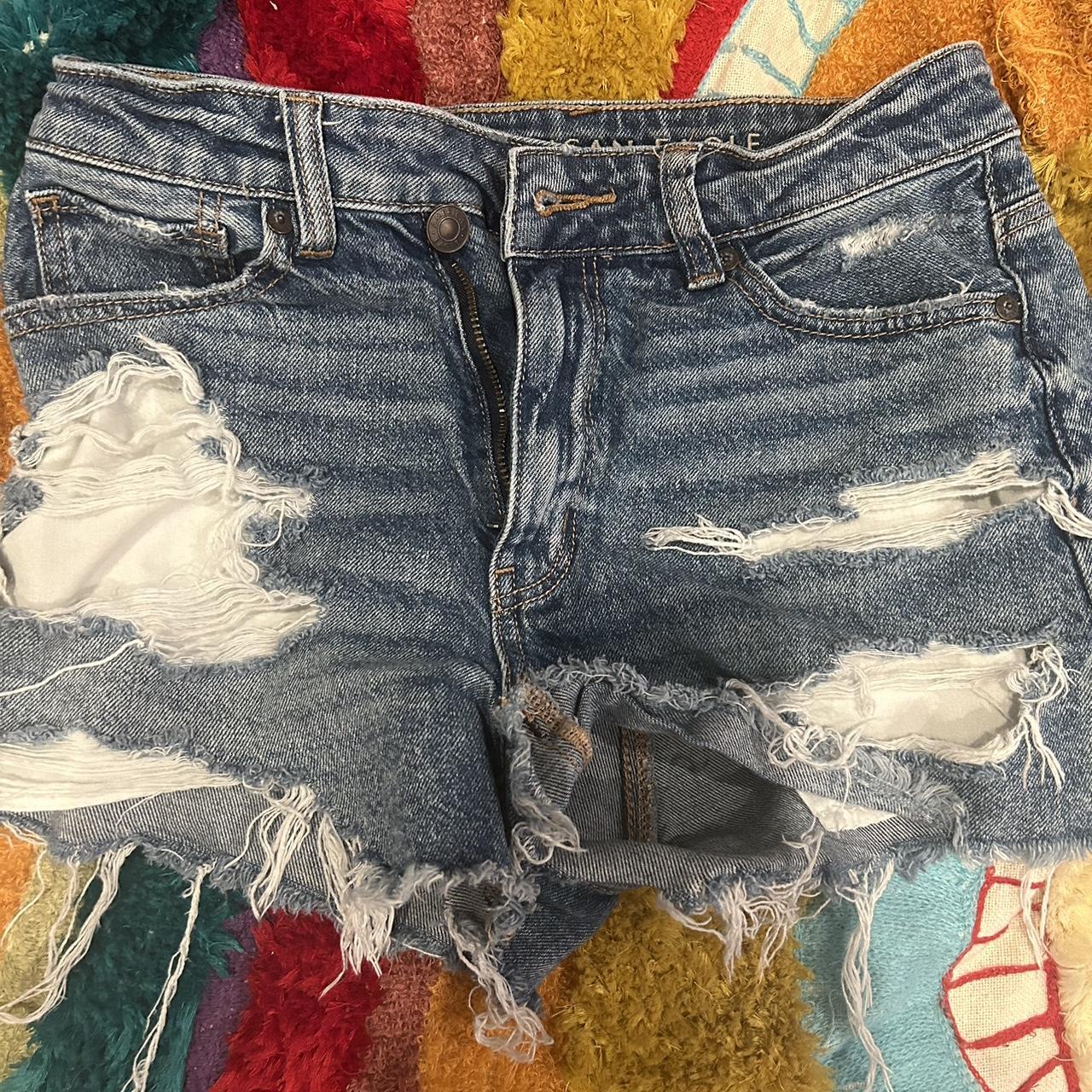 American eagle ripped blue jean shorts - Depop