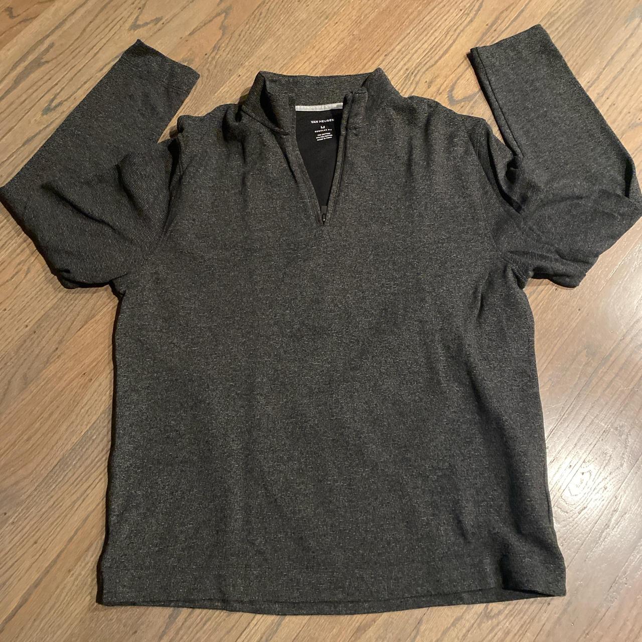 dark grey quarter zip size men’s medium van huesen... Depop