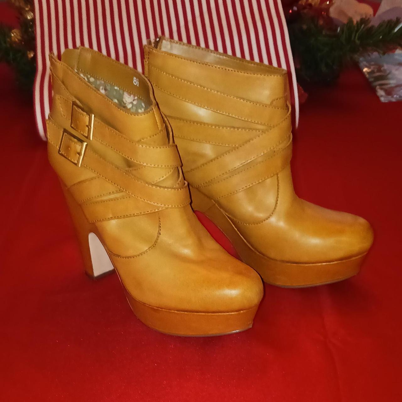 Tan sale bootie heels