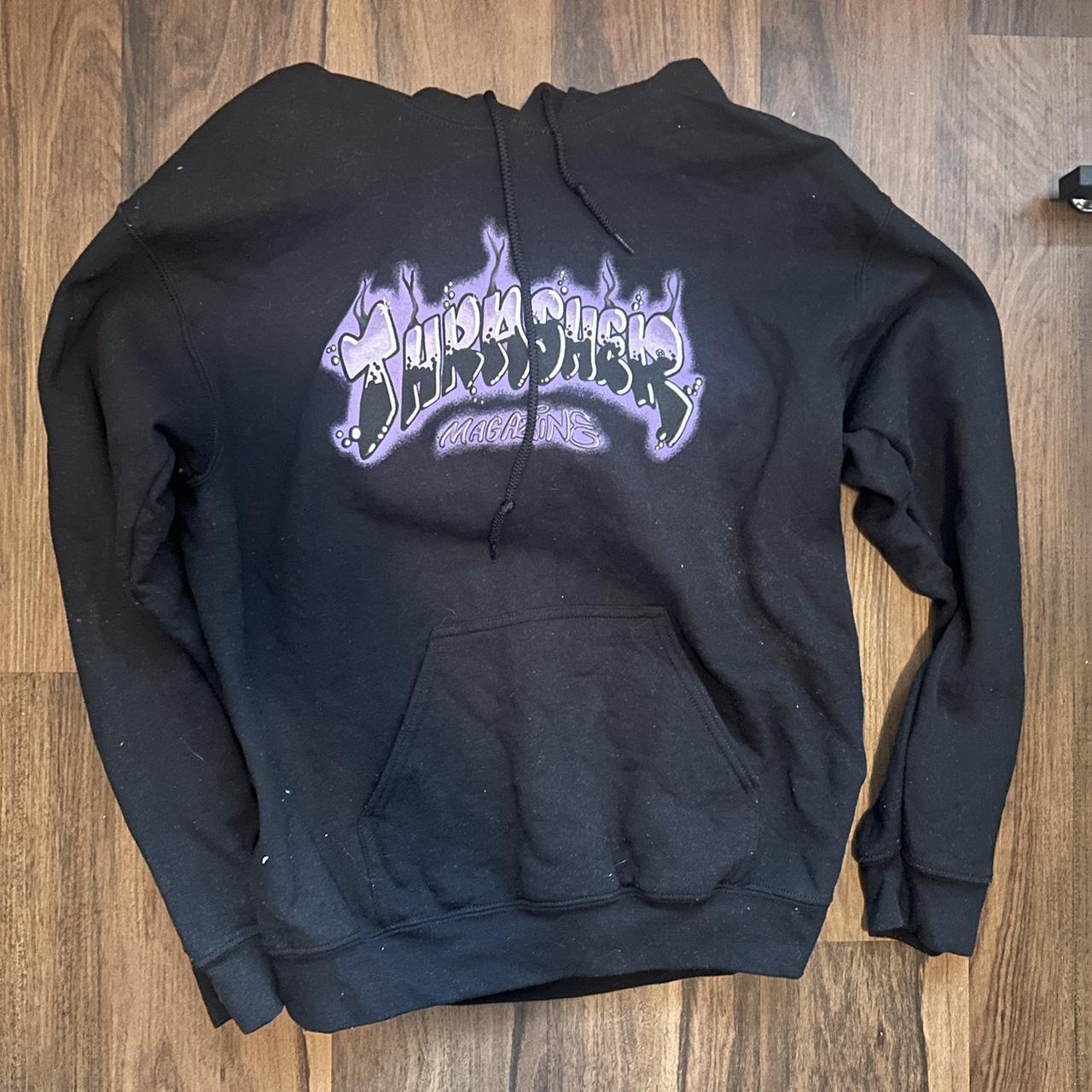 Black thrasher hoodie with shops purple flames