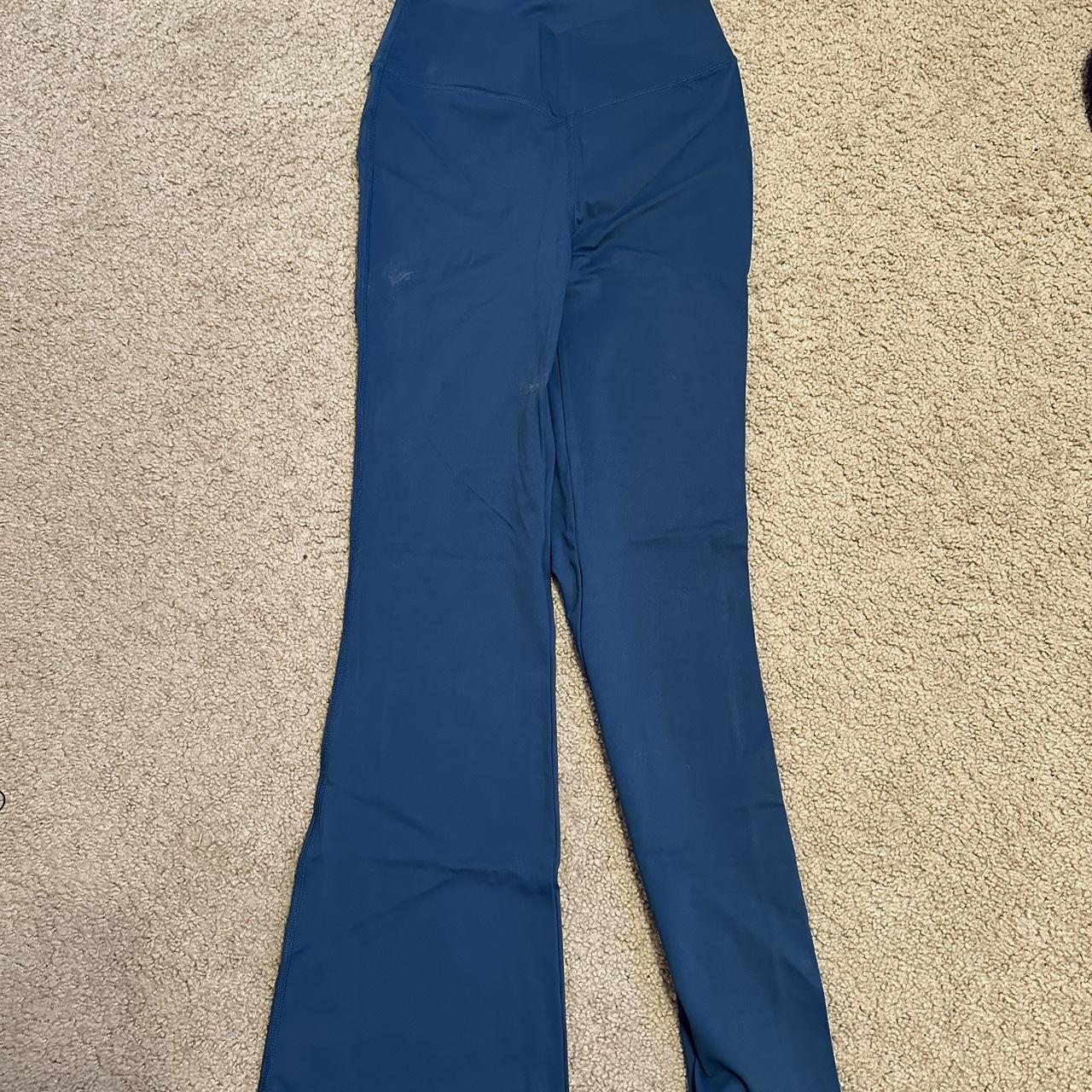 teal/ocean blue crossed flare leggings - Depop