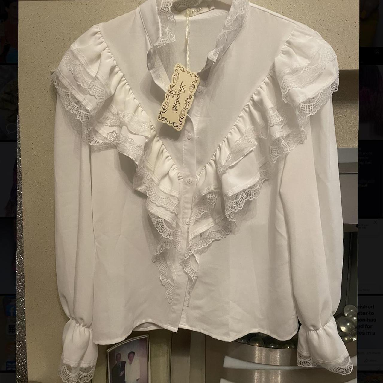 White lace shirt/blouse. Size small. Would fit... - Depop