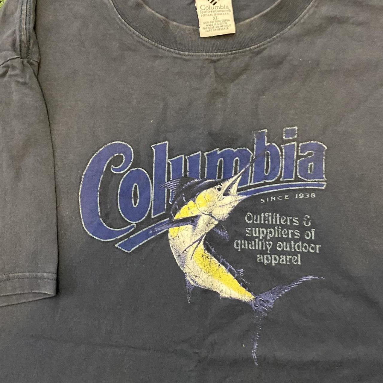 Columbia Fishing Gear Tee Shirt Blue Labelled Size: - Depop