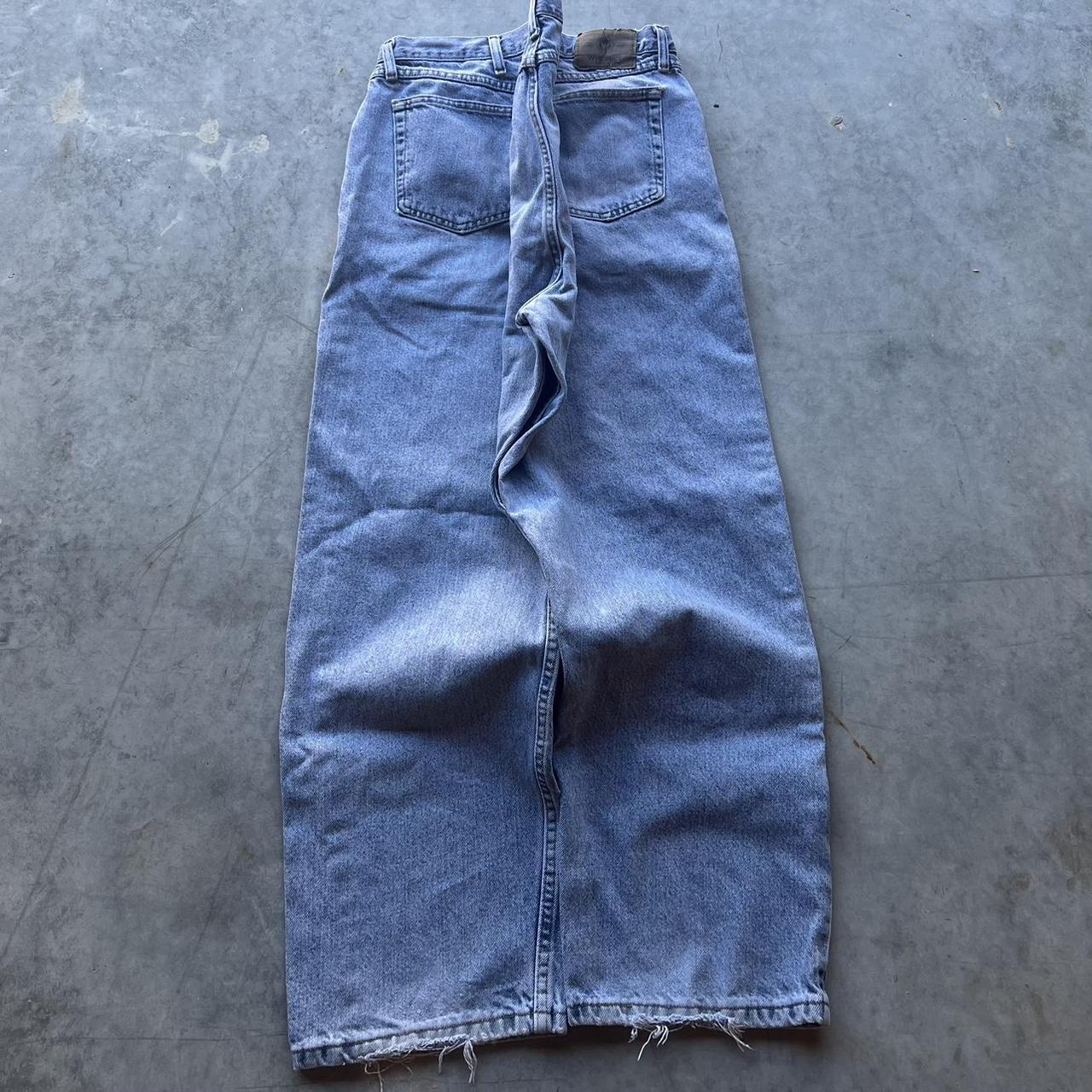 Cyber Y2K grey wash baggy grunge wrangler jeans - Depop