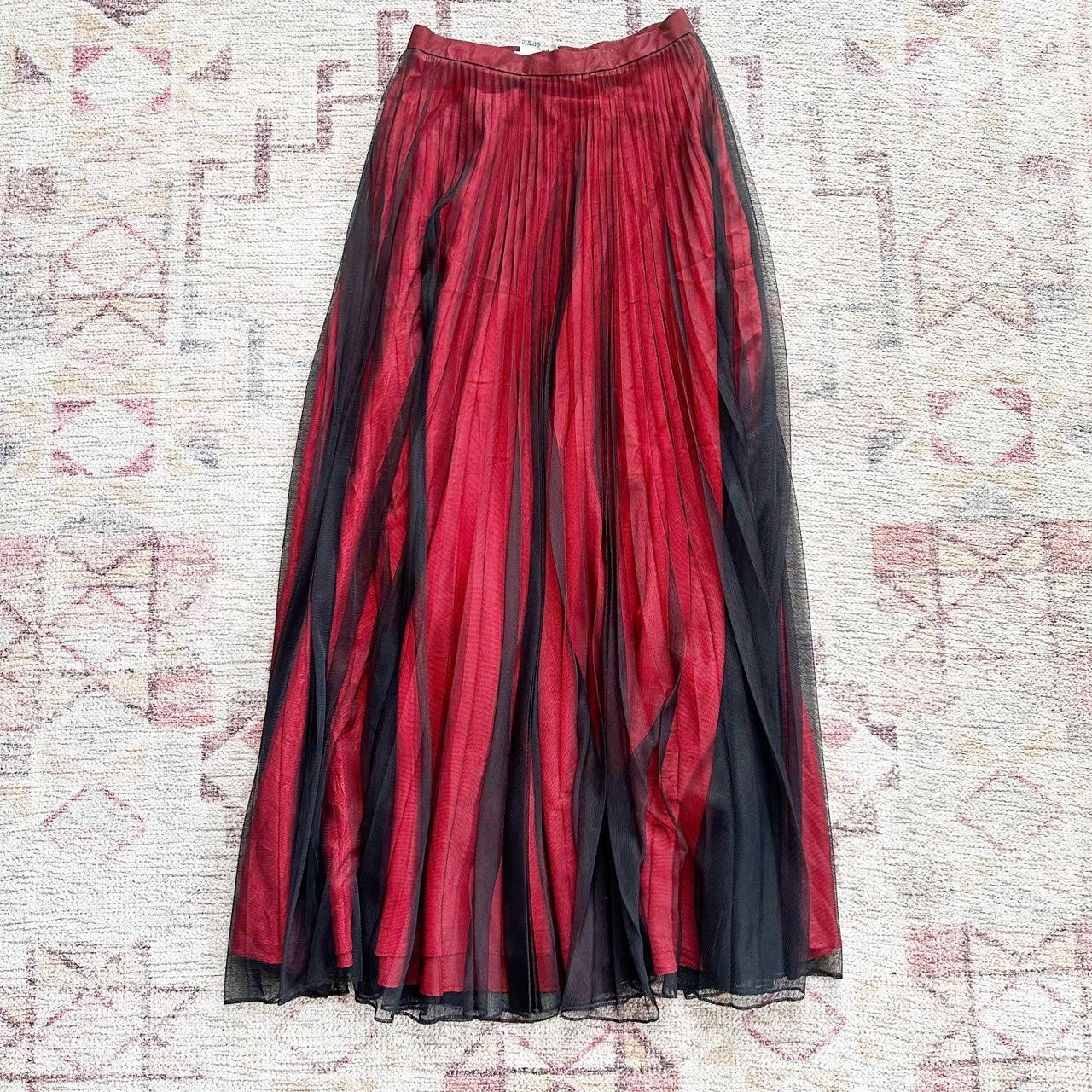 Y2K red and black nylon maxi skirt Waist Depop