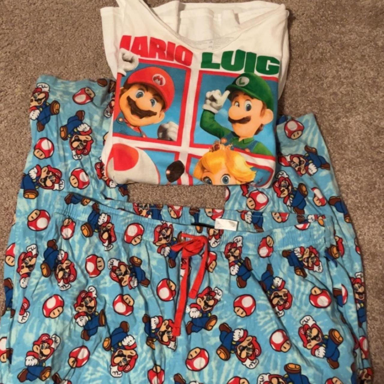 Super Mario pj set Top has a cut neckline Pants... - Depop