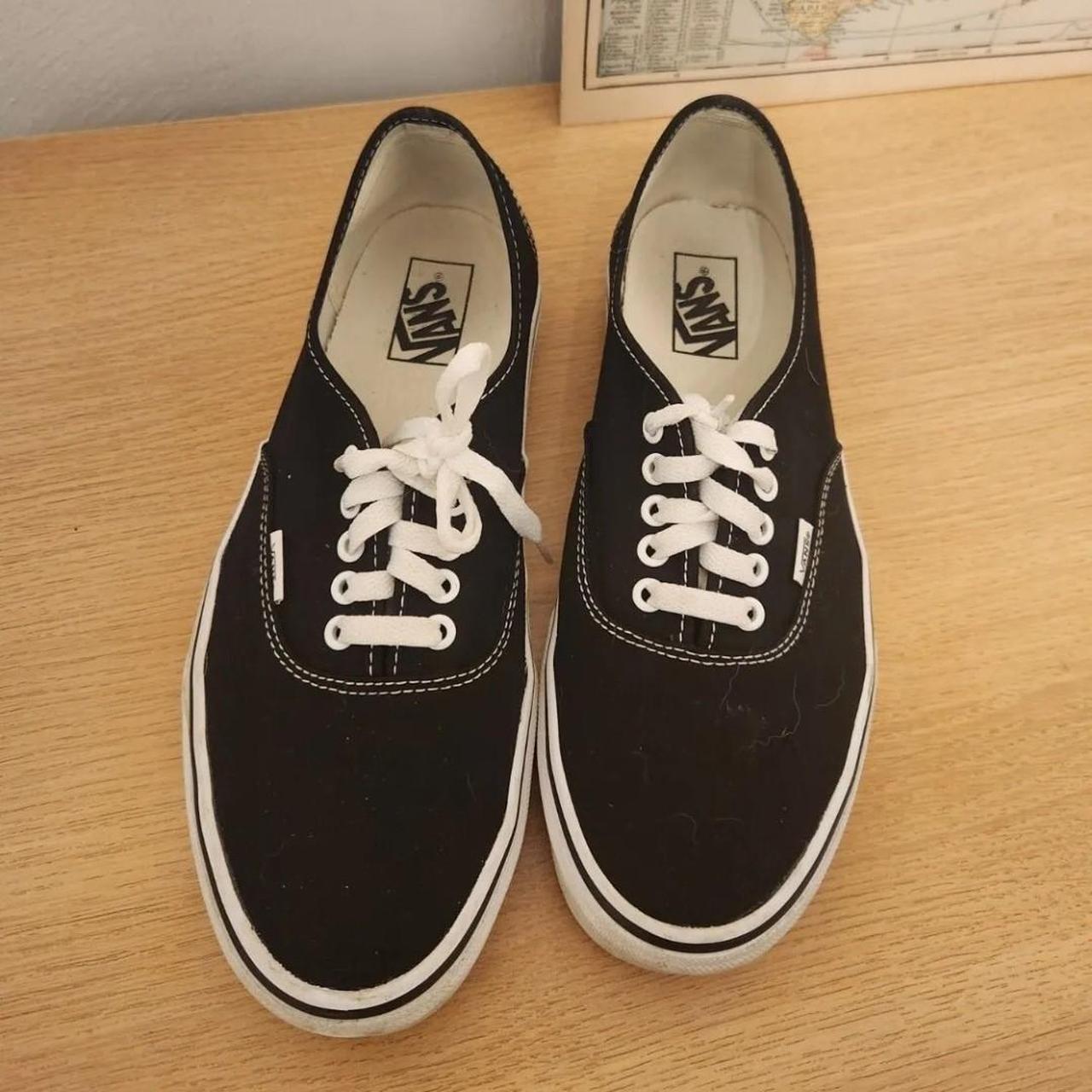 Men's Vans Black and white low top canvas tennis... - Depop