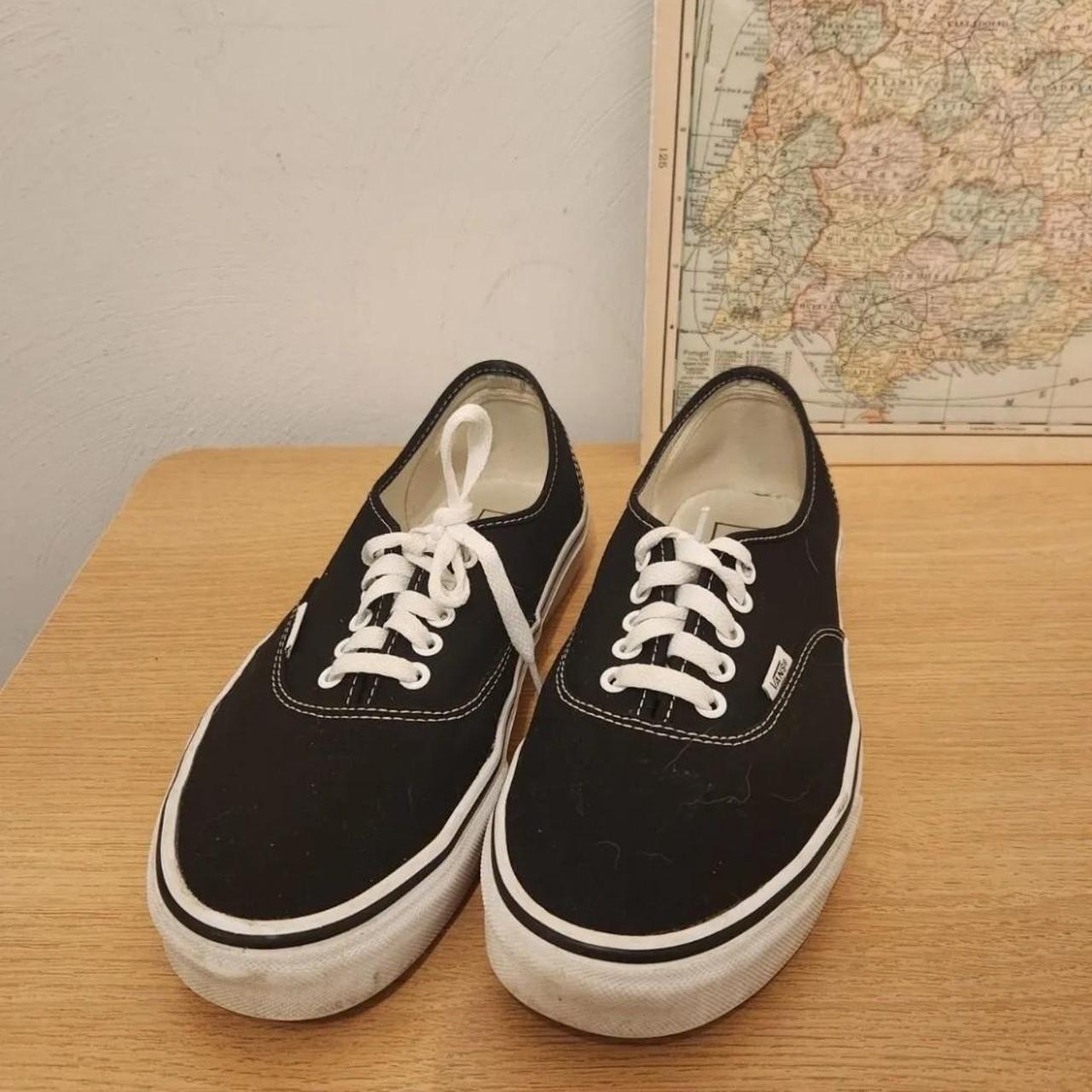 Men's Vans Black and white low top canvas tennis... - Depop