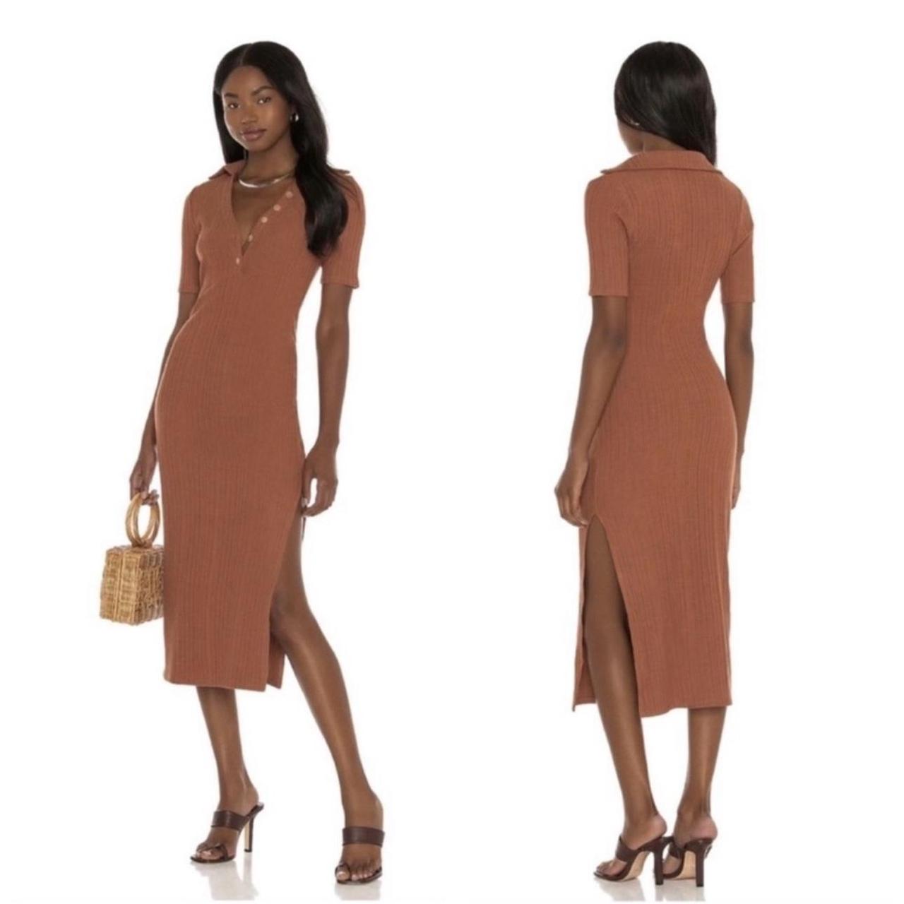 House of Harlow 1960 Dress Ribbed Knit Polo Sweater high quality Midi Dress Brown Size M