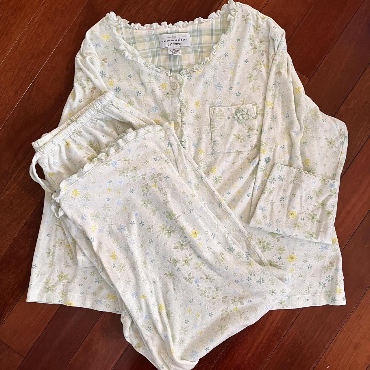 Vintage grandmacor flannel pajamas. Floral pattern... - Depop