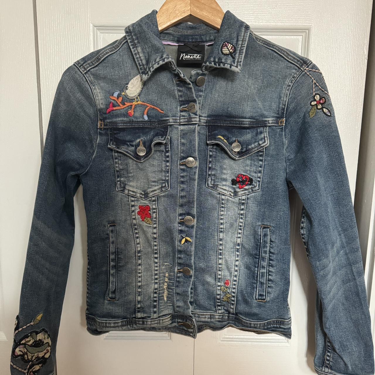 Embroidered Denim Jacket... - Depop