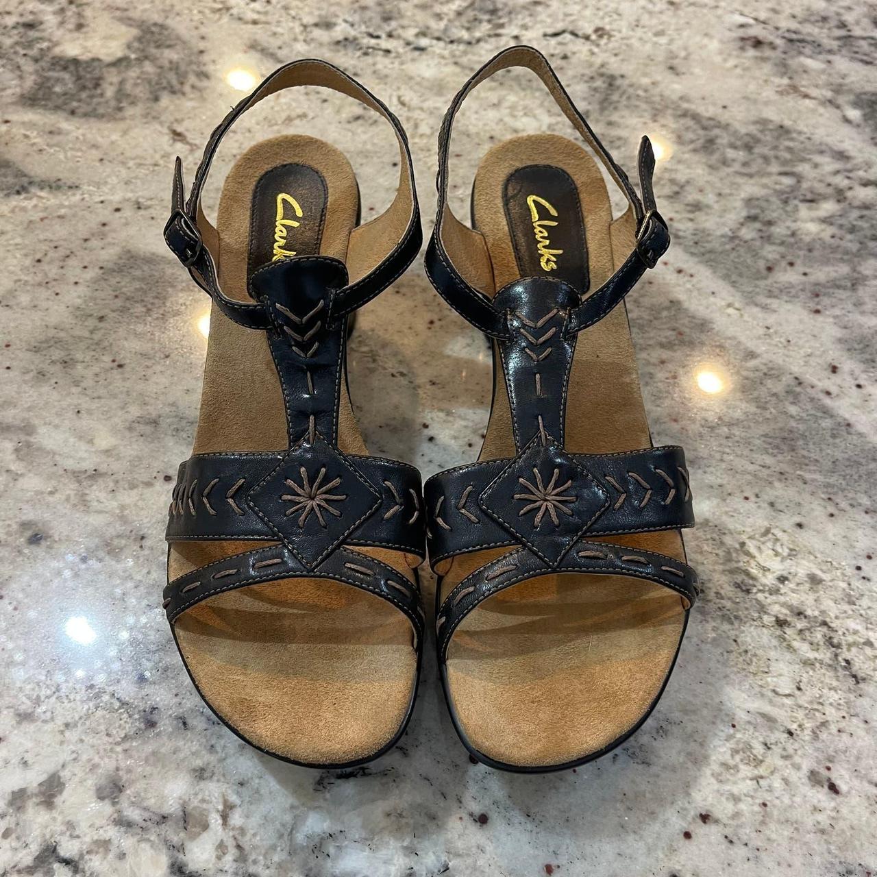 Clarks Brown Leather Sandals in size 8.5. Brown... - Depop