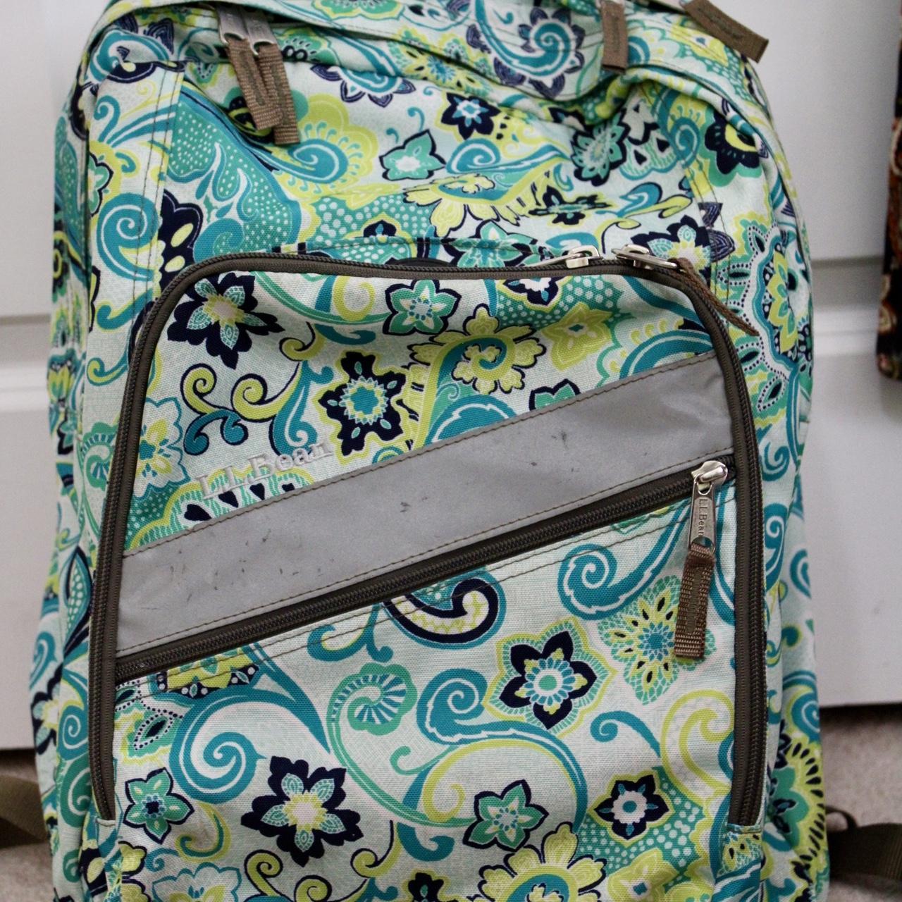 Green blue floral L.L. Bean backpack w minor