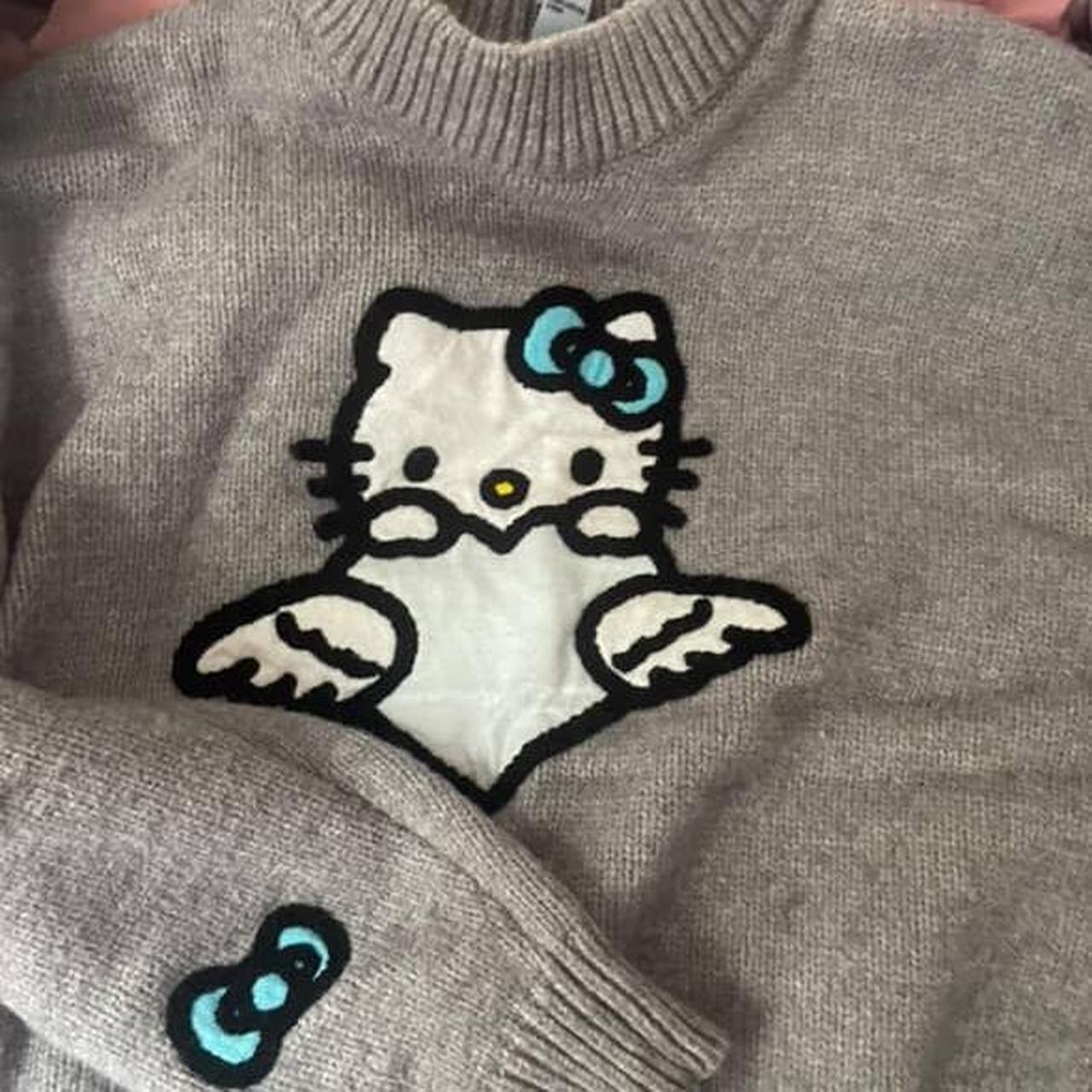 Hello Kitty knitted sweater in grey and blue from Depop