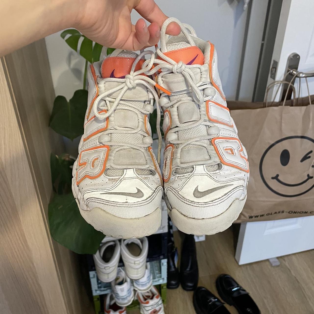 Nike uptempos white pink and orange. Good condition... Depop