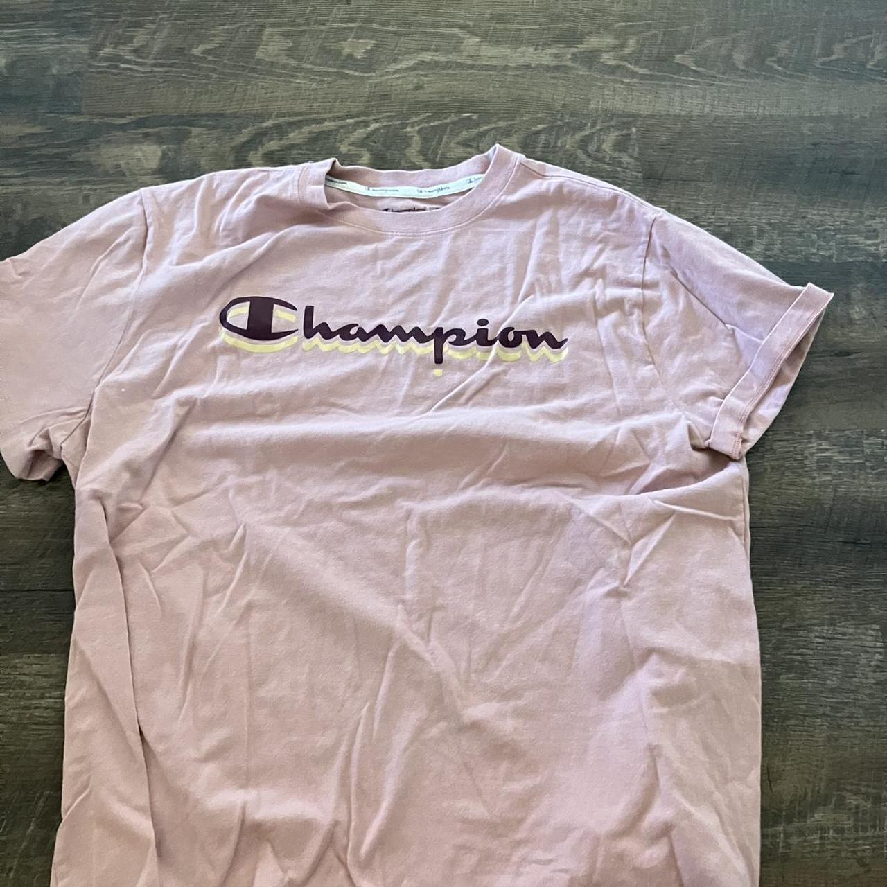 size kids xl pink champion tee shirt, fits like... - Depop