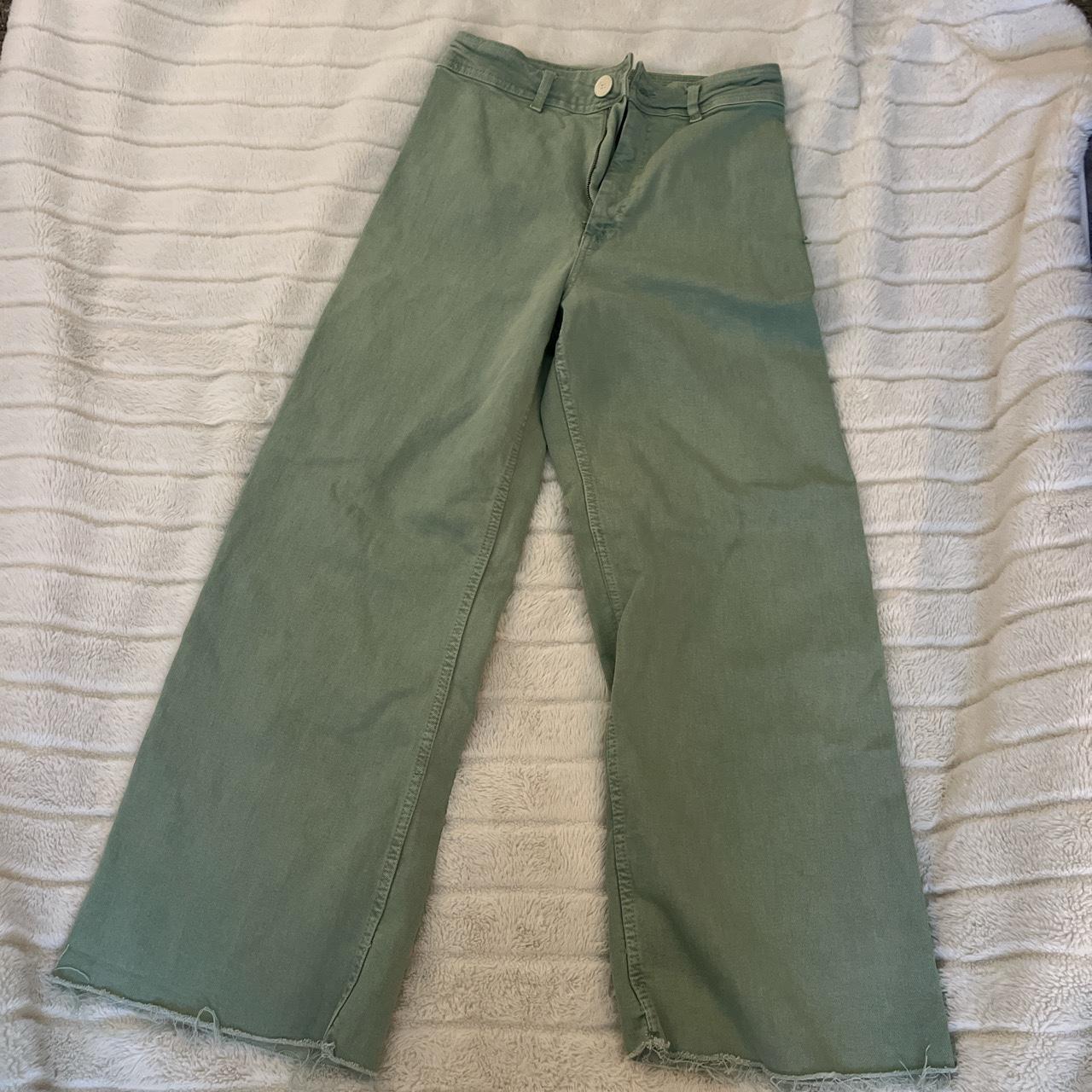 zara green jeans, only worn these once these are in... - Depop