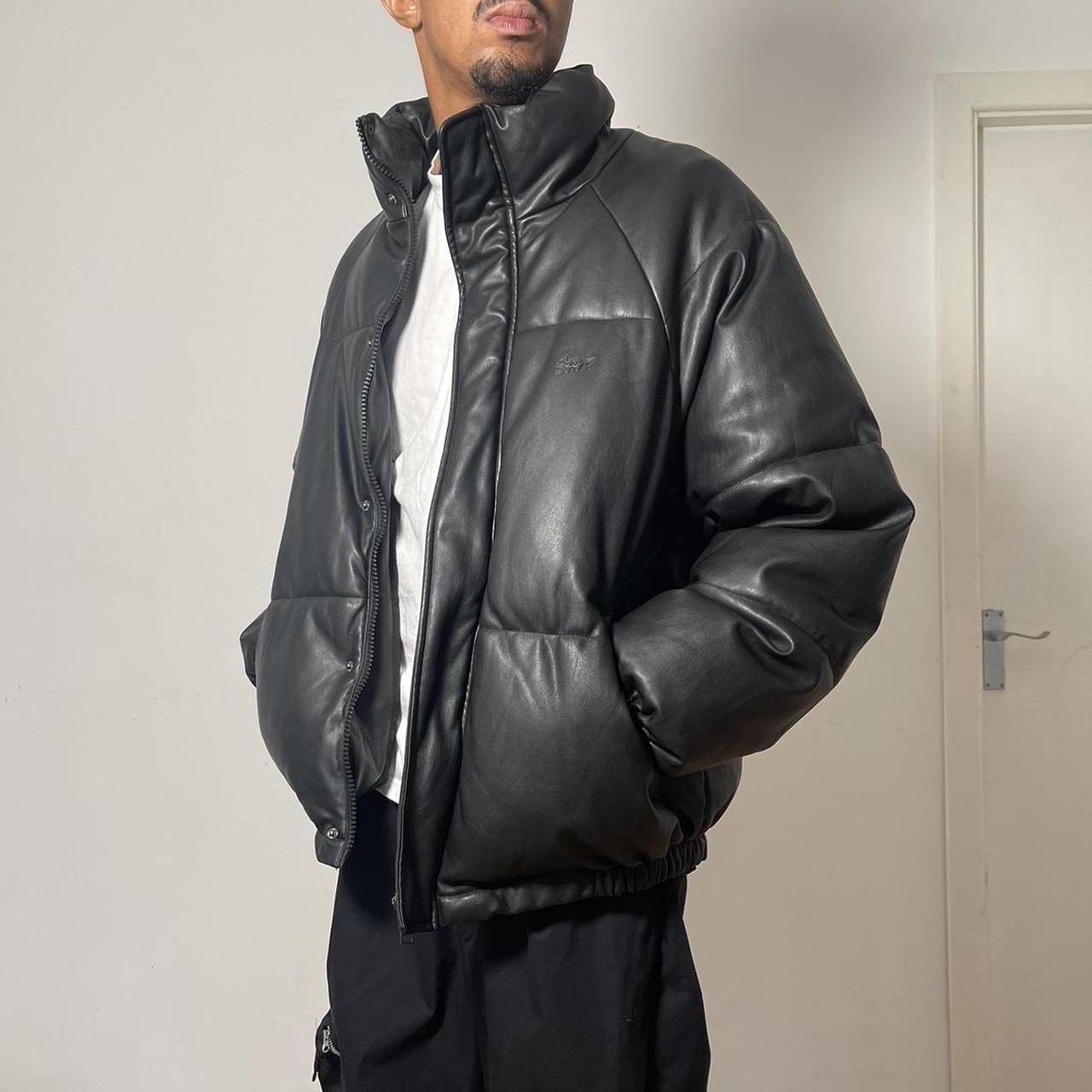 Black Leather Puffer Jacket Winter Coat Depop
