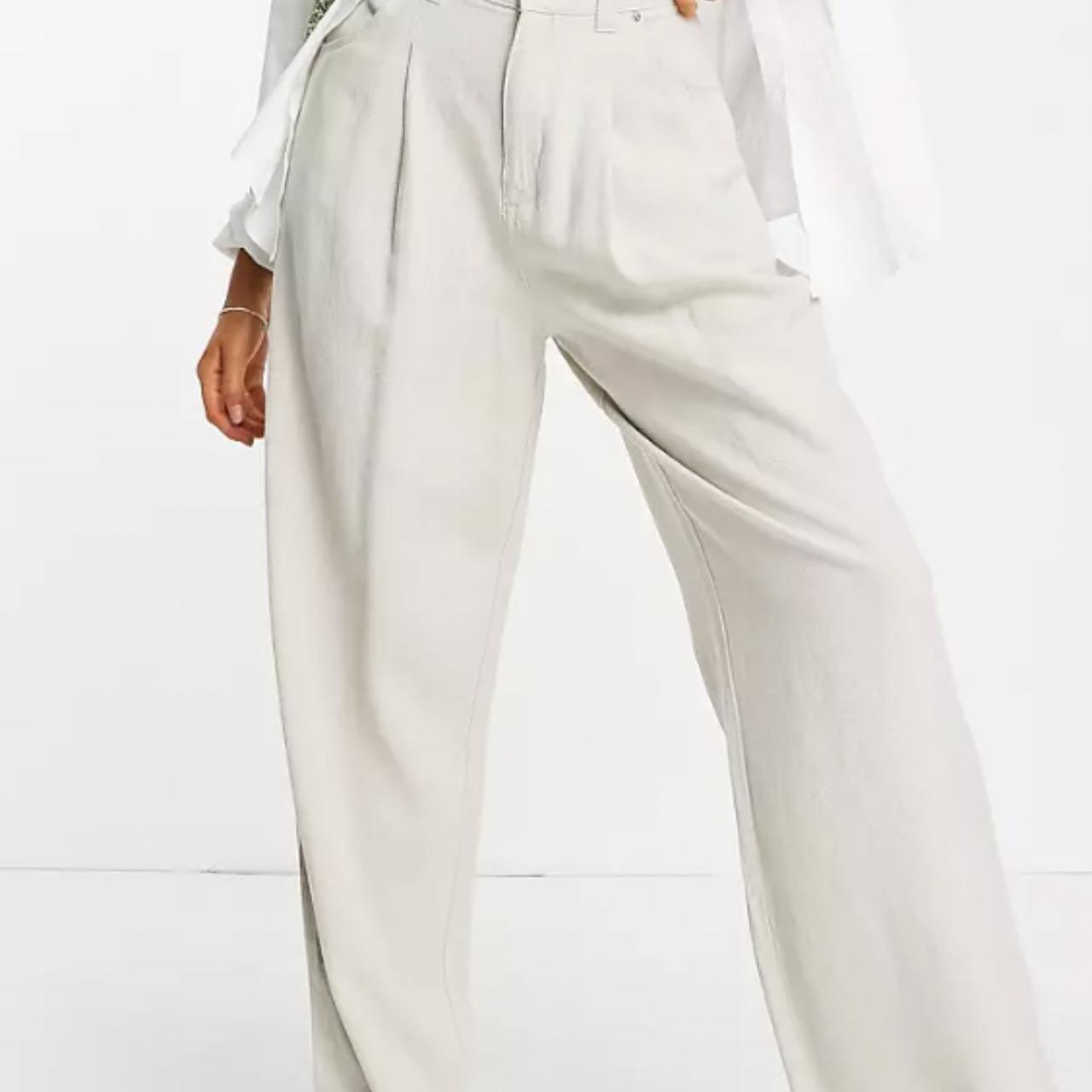 ASOS DESIGN wide leg pant with linen in oatmeal Depop