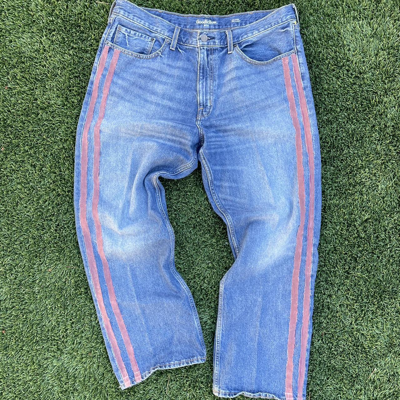 Custom red striped Good fellow Jeans Size - 40x32... - Depop