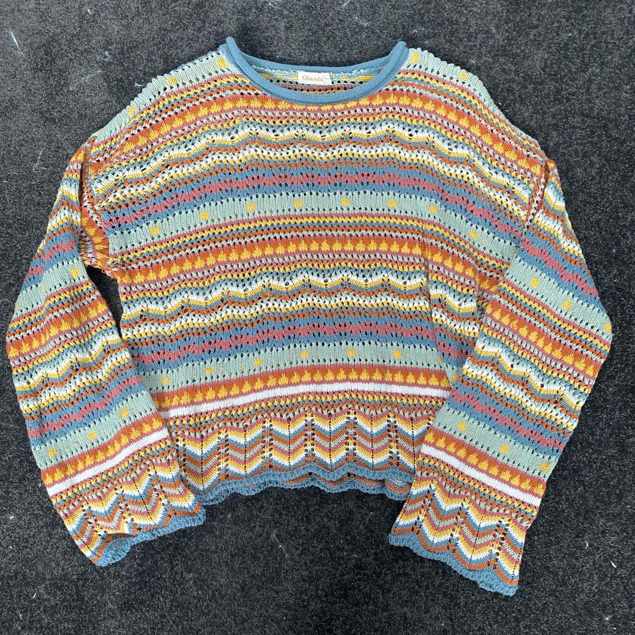 M Multicoloured knitted cropped sweater No... - Depop