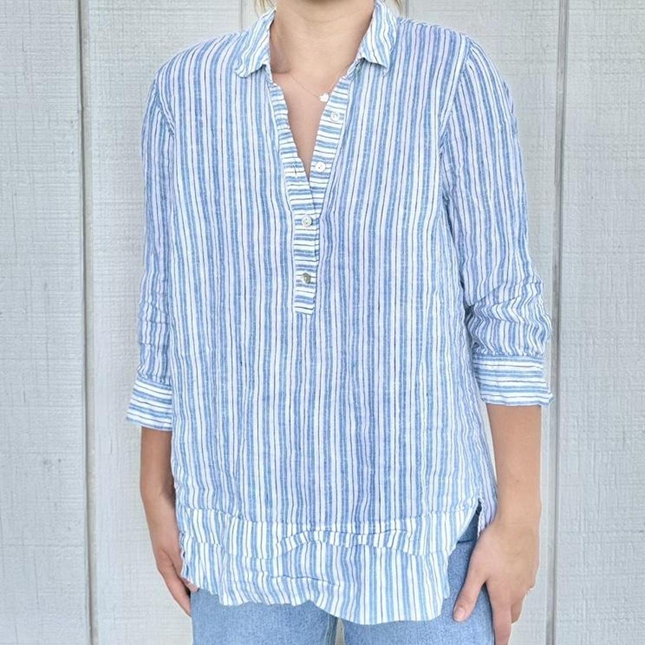 J jill blue and white striped shops linen tunic top