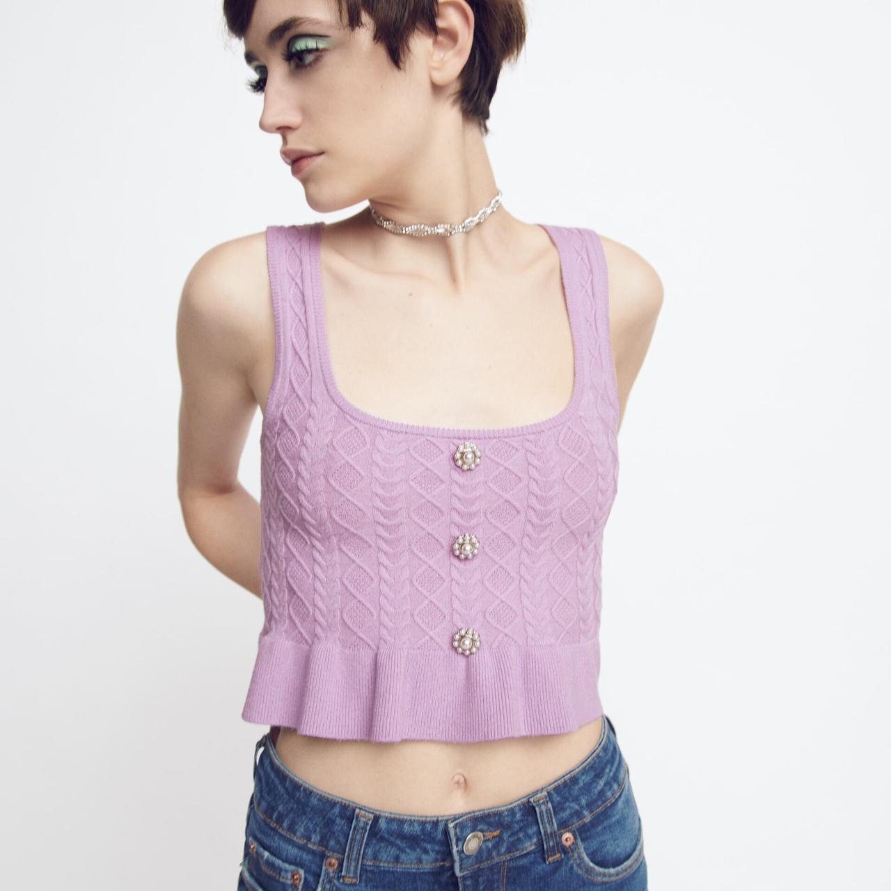 Zara ruffled knit top with pearl buttons. Size M.... Depop