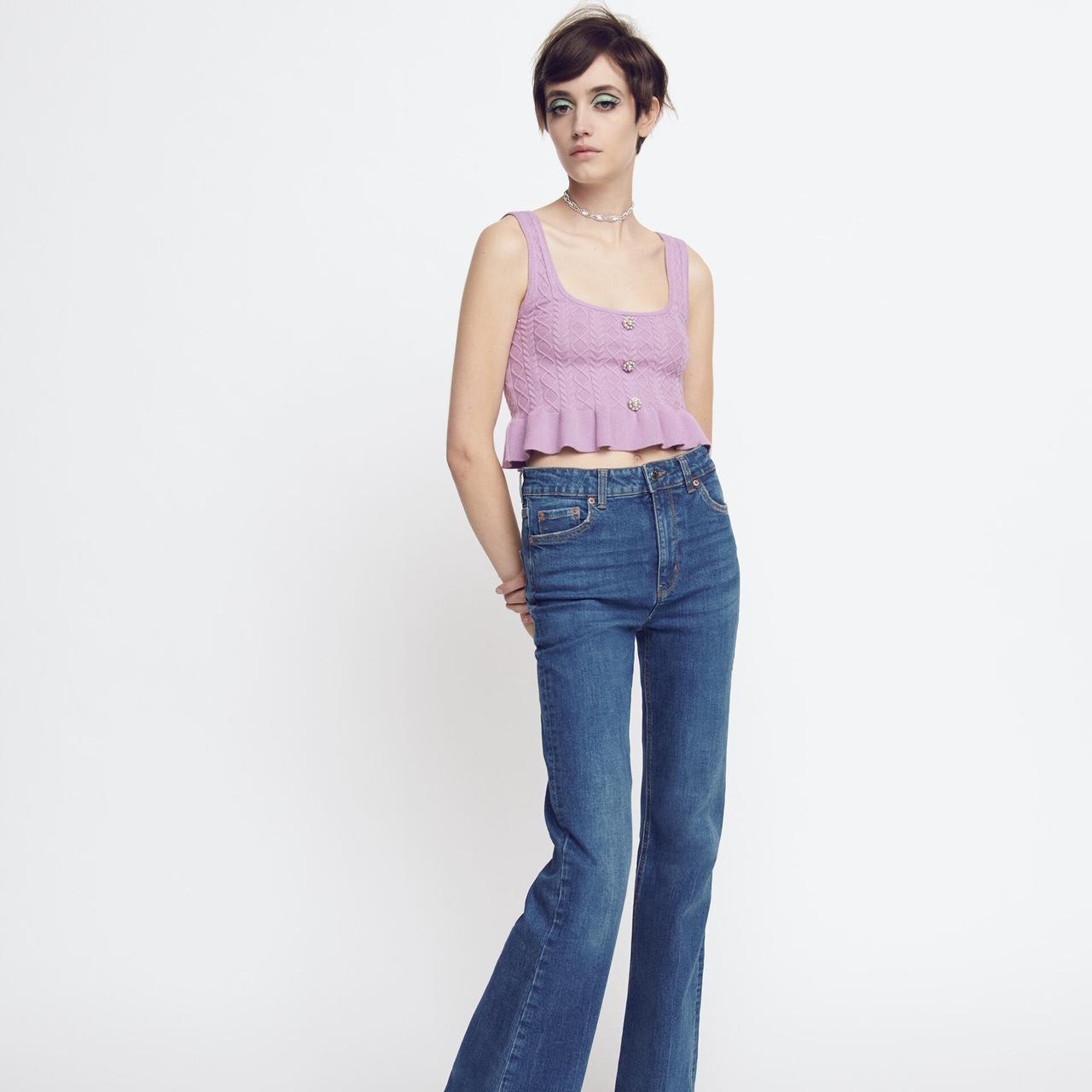 Zara ruffled knit top with pearl buttons. Size M.... Depop