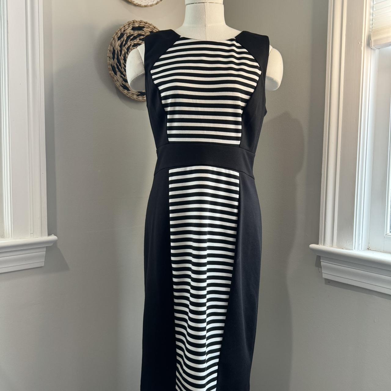 Black and white striped calvin klein dress hotsell