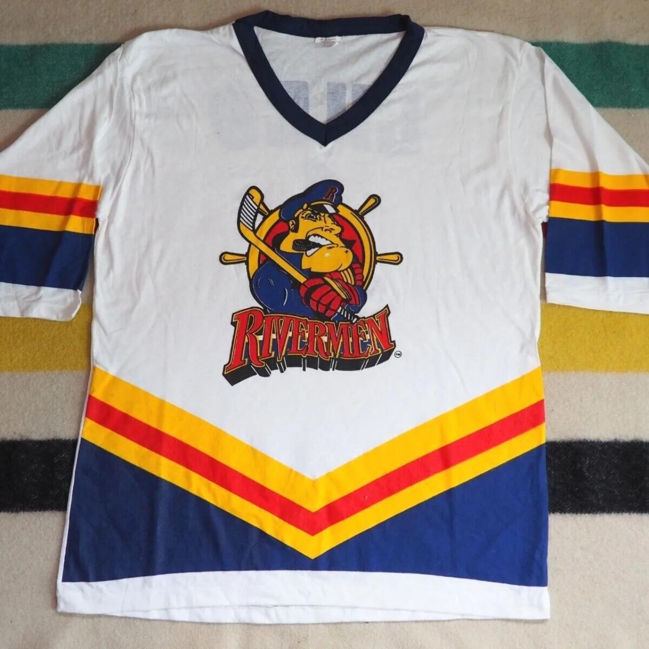 Vtg 90s Peoria Rivermen Hockey SPHL AHL 3/4 Sleeve... - Depop