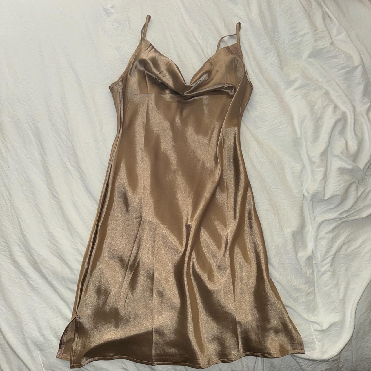 SHEIN Silk Mini Dress Champagne Gold Color Size Small - Depop