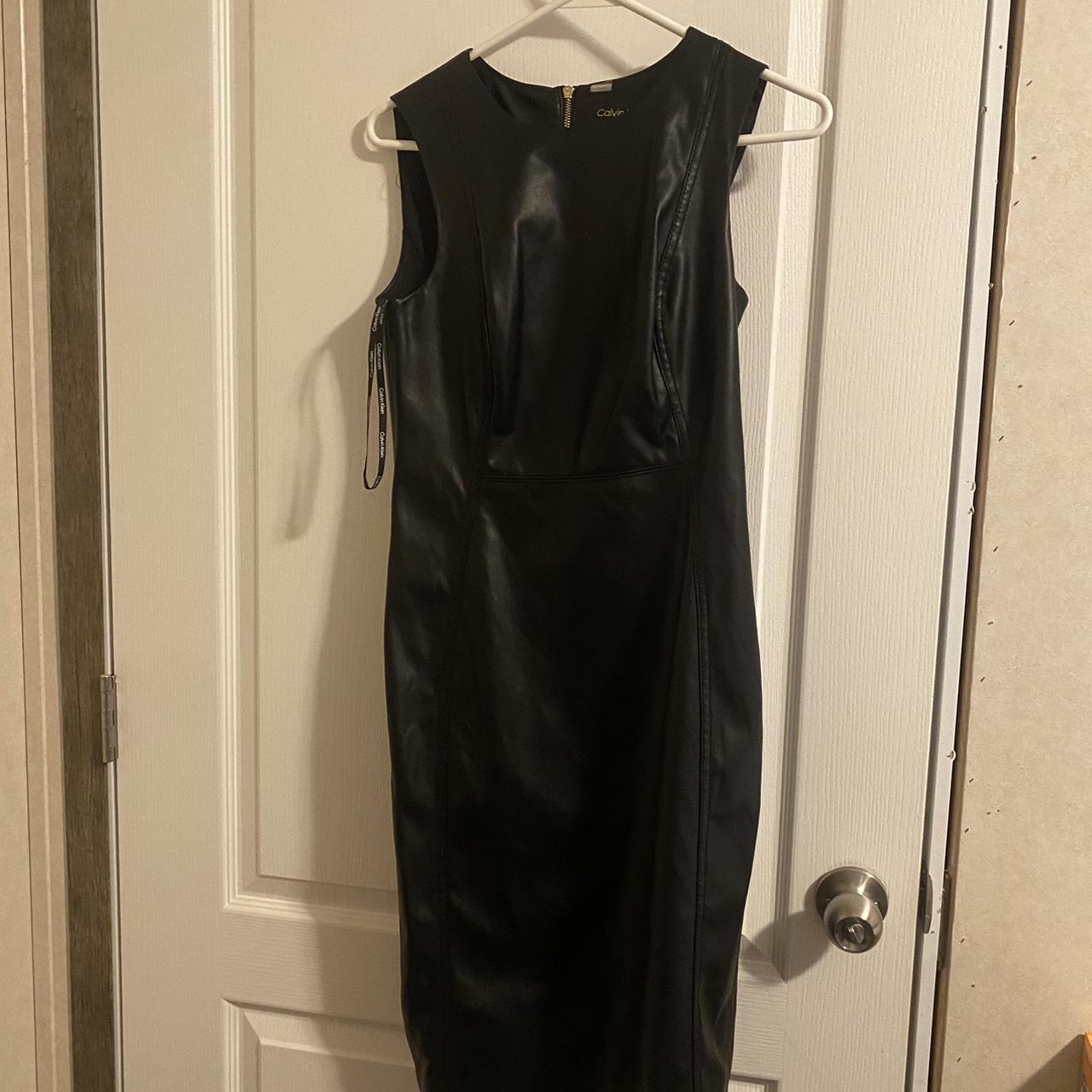 Calvin klein black faux best sale leather dress