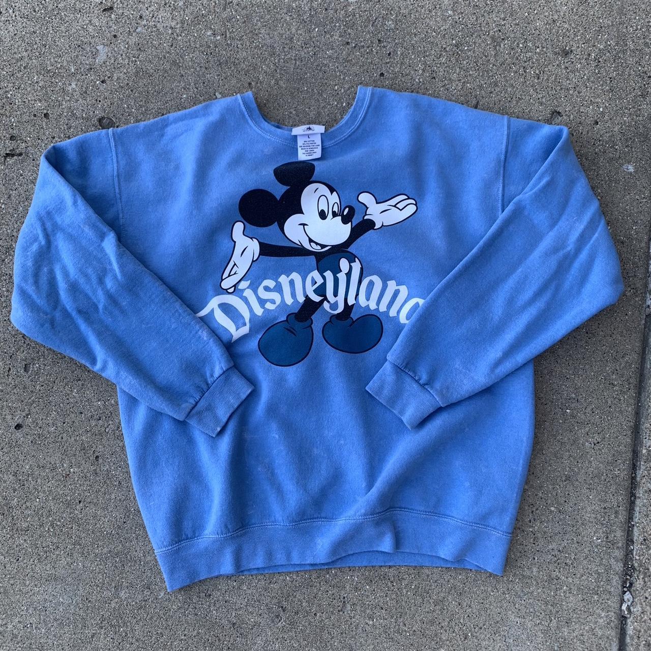 BLUE DISNEYLAND CREWNECK FEATURING MICKEY MOUSE... - Depop