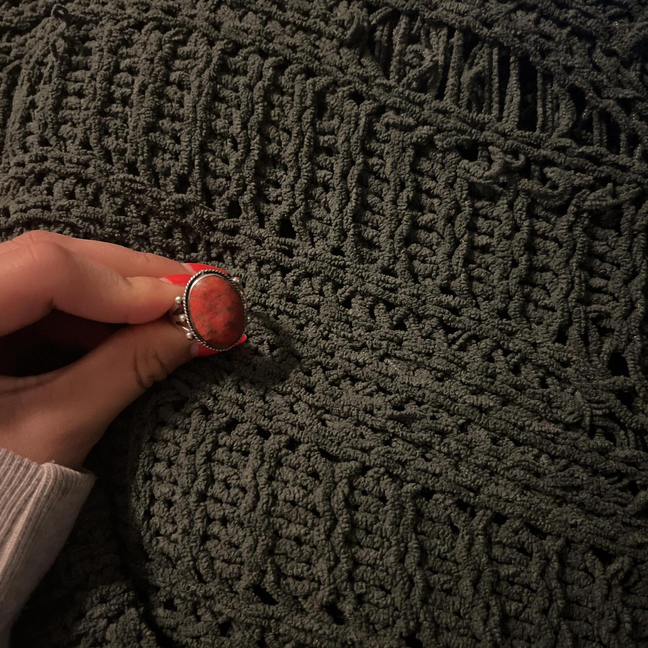 Source Unknown Women's Ring - Silver/Grey – Red a… - image 1