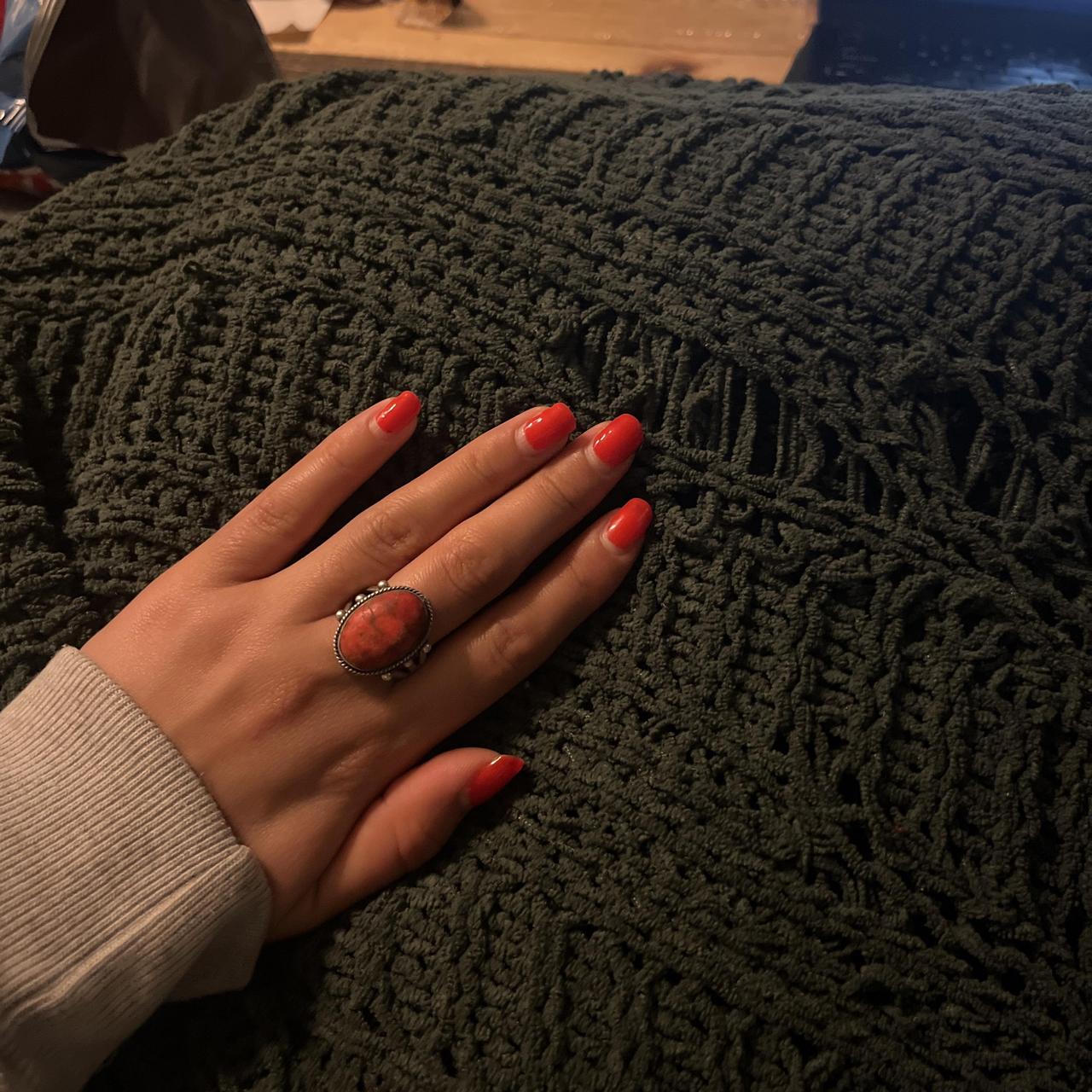 Source Unknown Women's Ring - Silver/Grey – Red a… - image 2