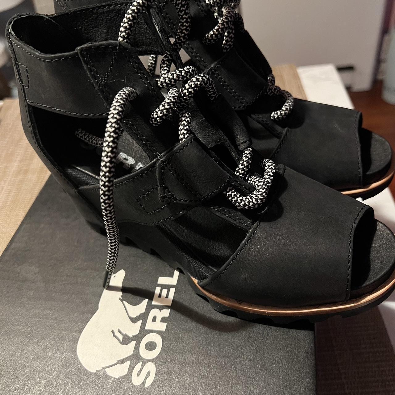 SOREL Joanie Lace wedge Sandal in black size 7 Depop