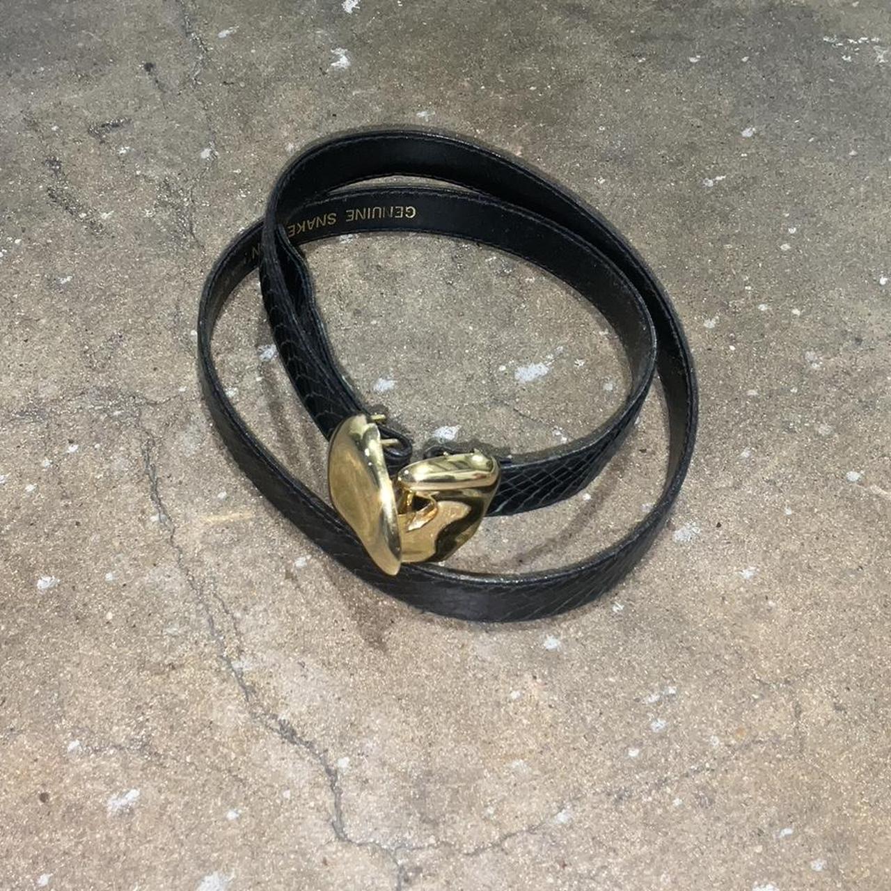 Black snake skin belt with gold clasp Size M/L - Depop