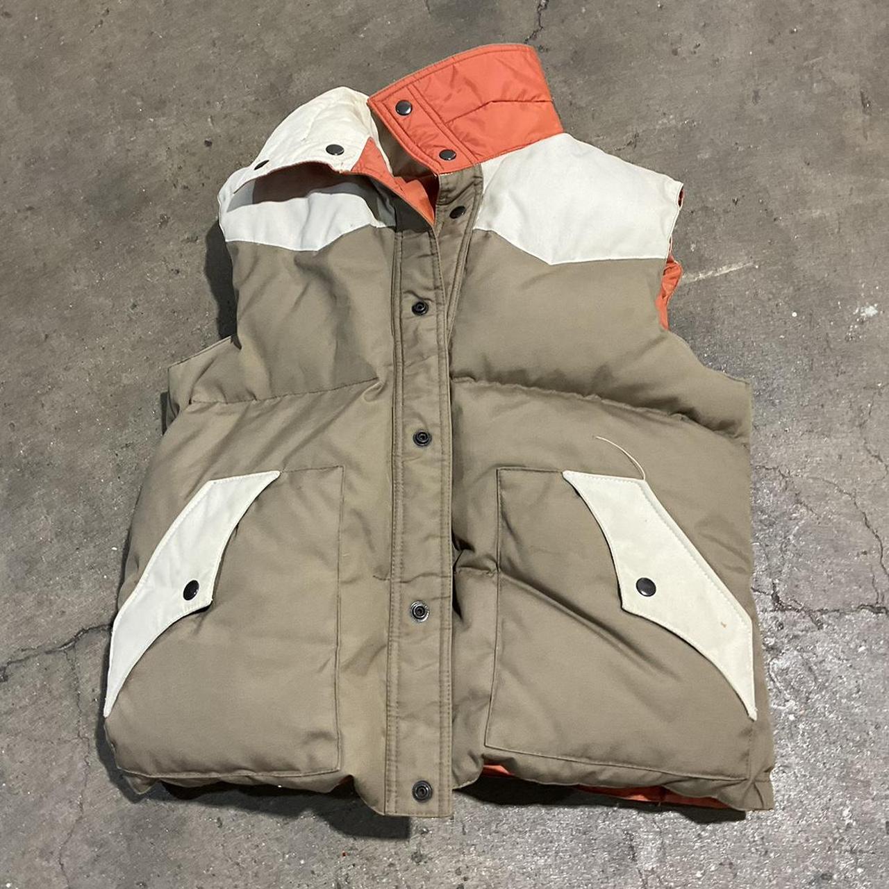 Puffer vest Tan and orange Reversible - Depop