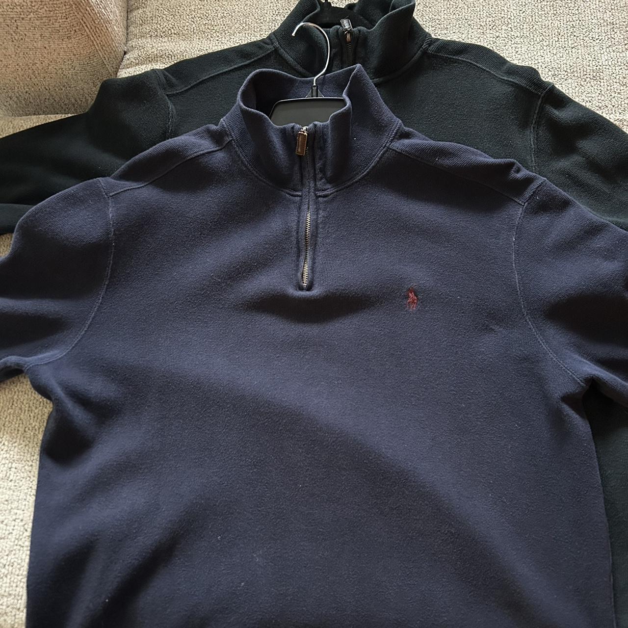 Polo Navy blue red horse quarter zip with brown... - Depop