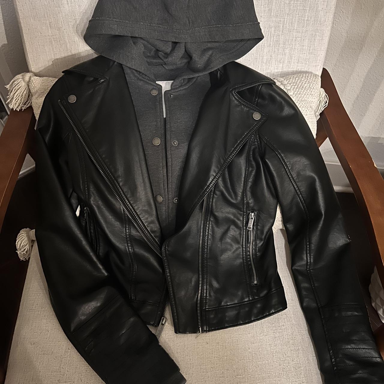 Hollister faux leather hooded jacket size x small