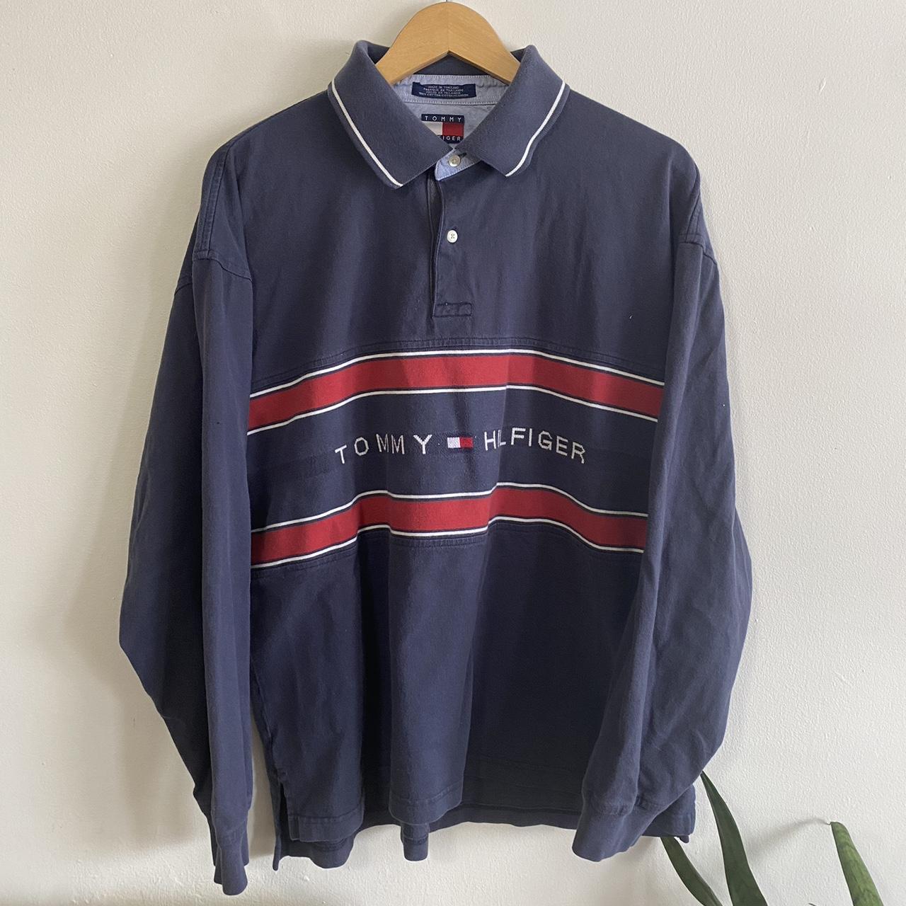 Y2K Collared Tommy Hilfiger Longsleeve this button... - Depop