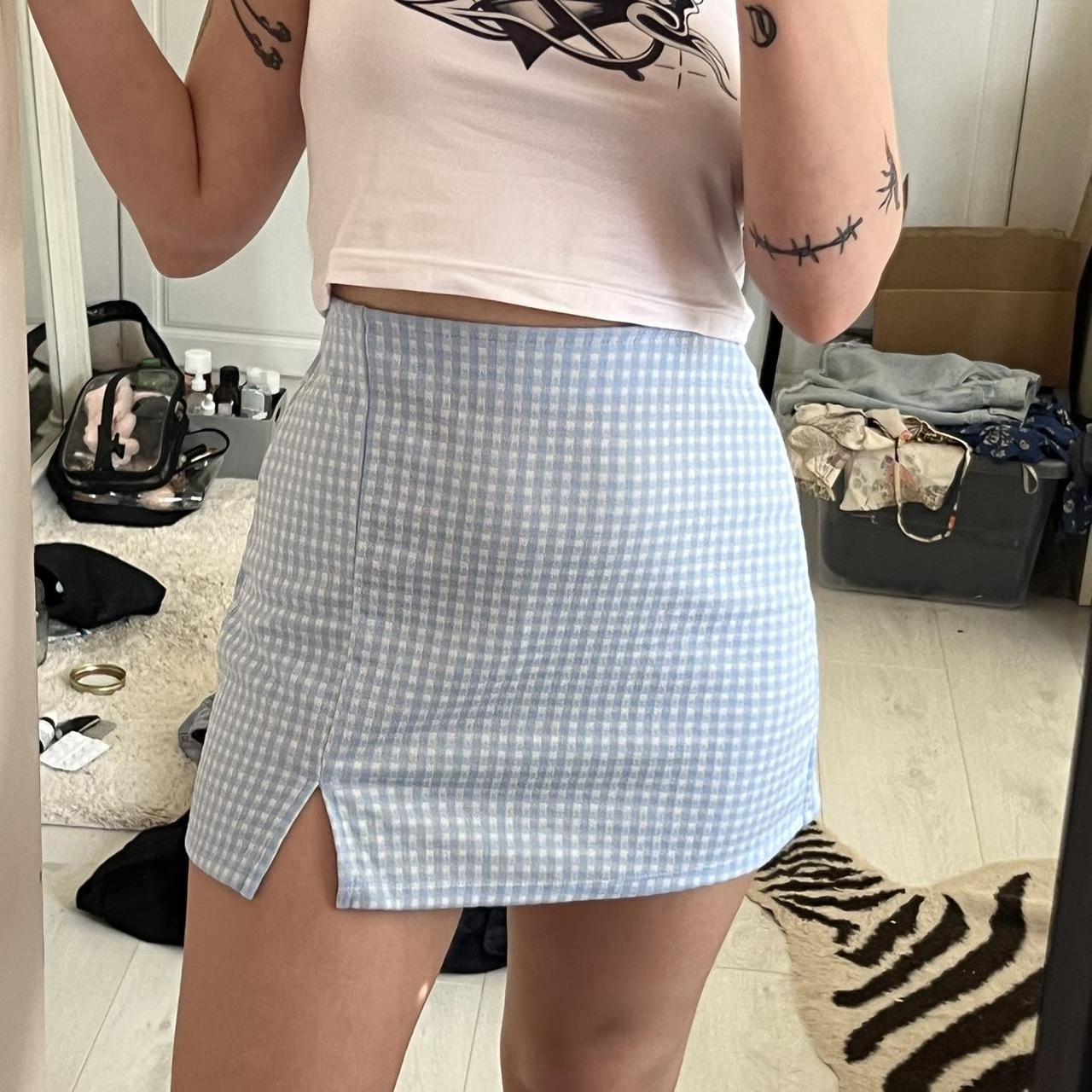 Pull bear blue and white gingham check slit