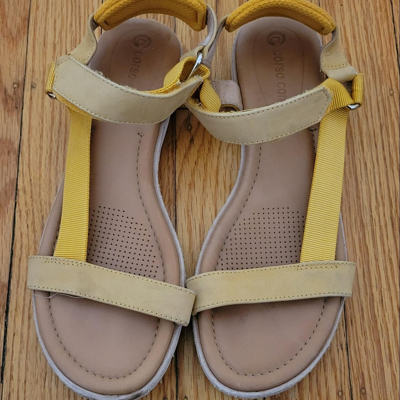 Womens' Mustard Yellow corso como Flat Sandals, size... - Depop