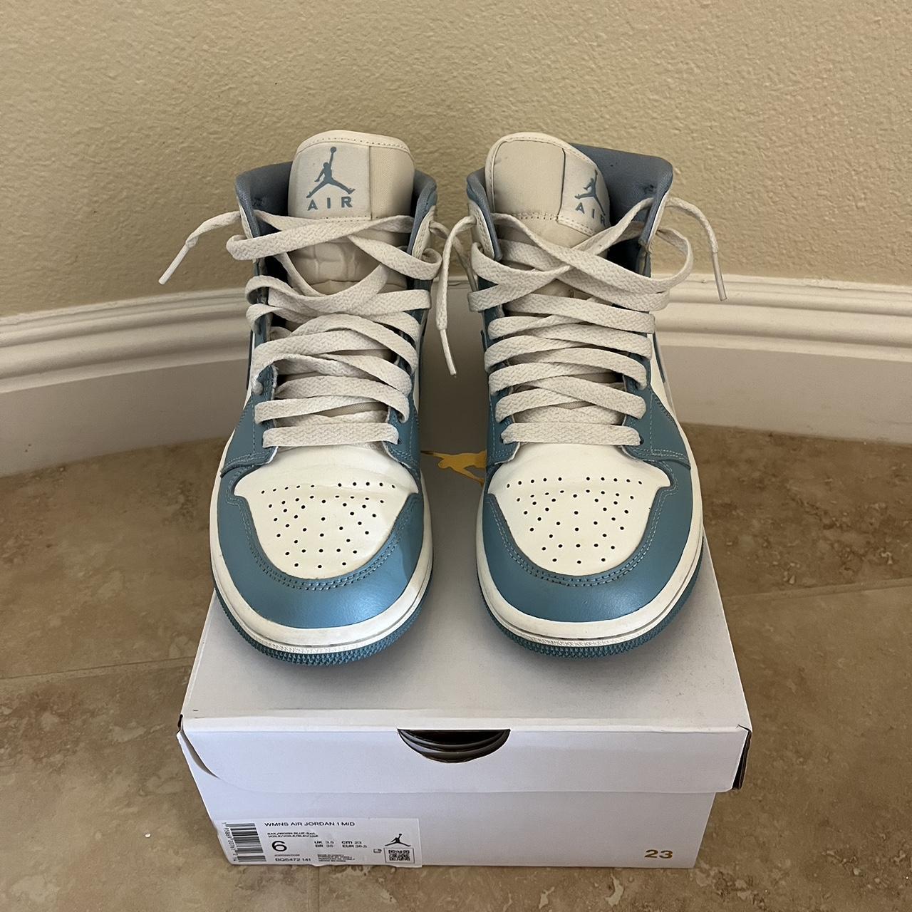 Nike Air Jordan 1 Mid- Sail Blue In Size: 6 - Depop