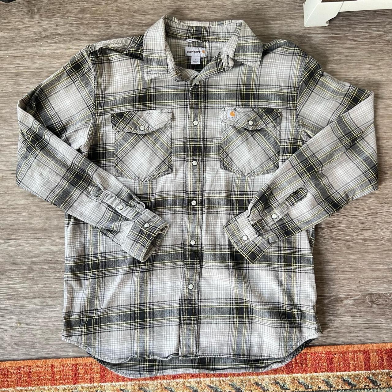 Men s Carhartt Gray Plaid Pearl Snap Shirt. Depop