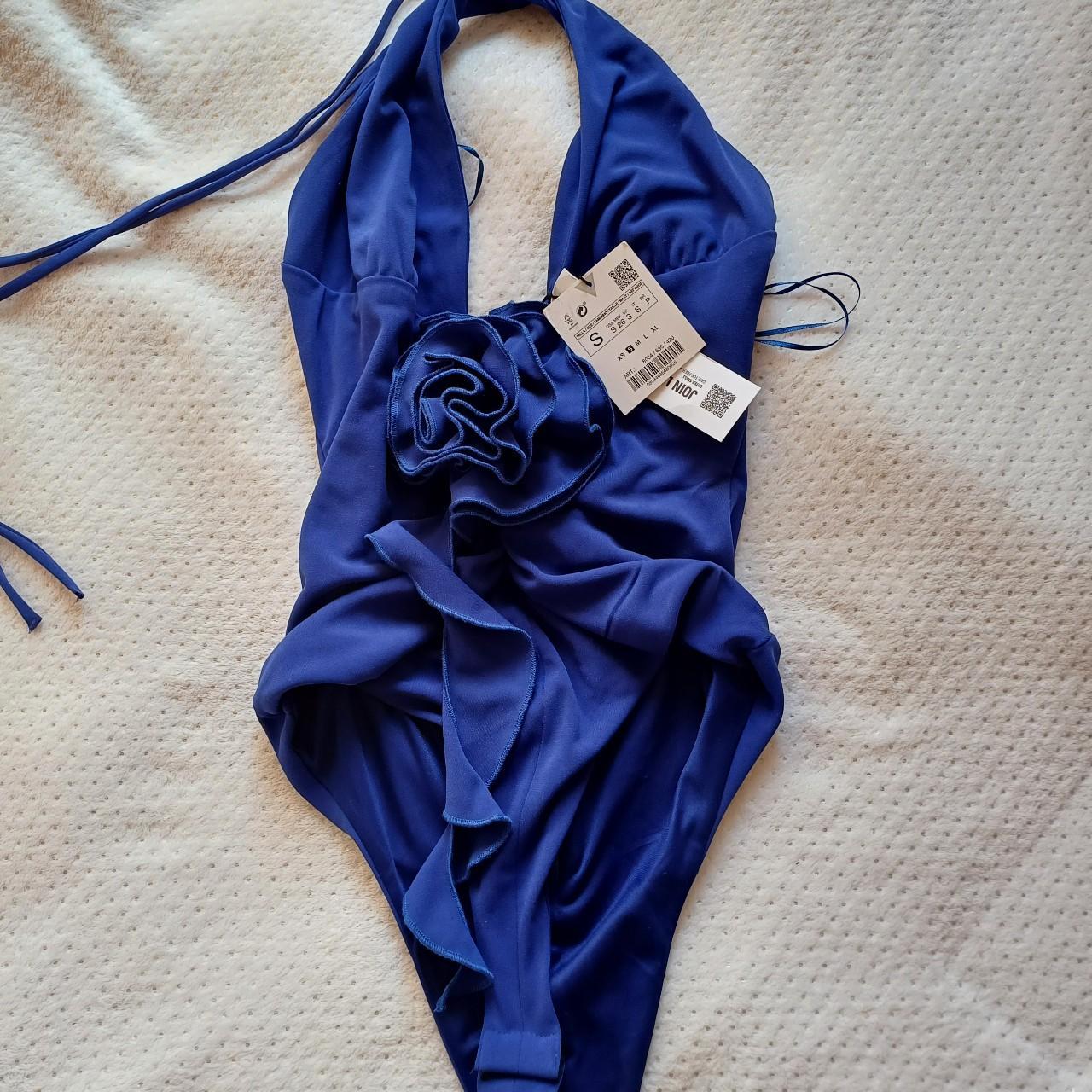 Buy the Zara Bodysuits Womens Knotted Cut Out Royal blue Size M
