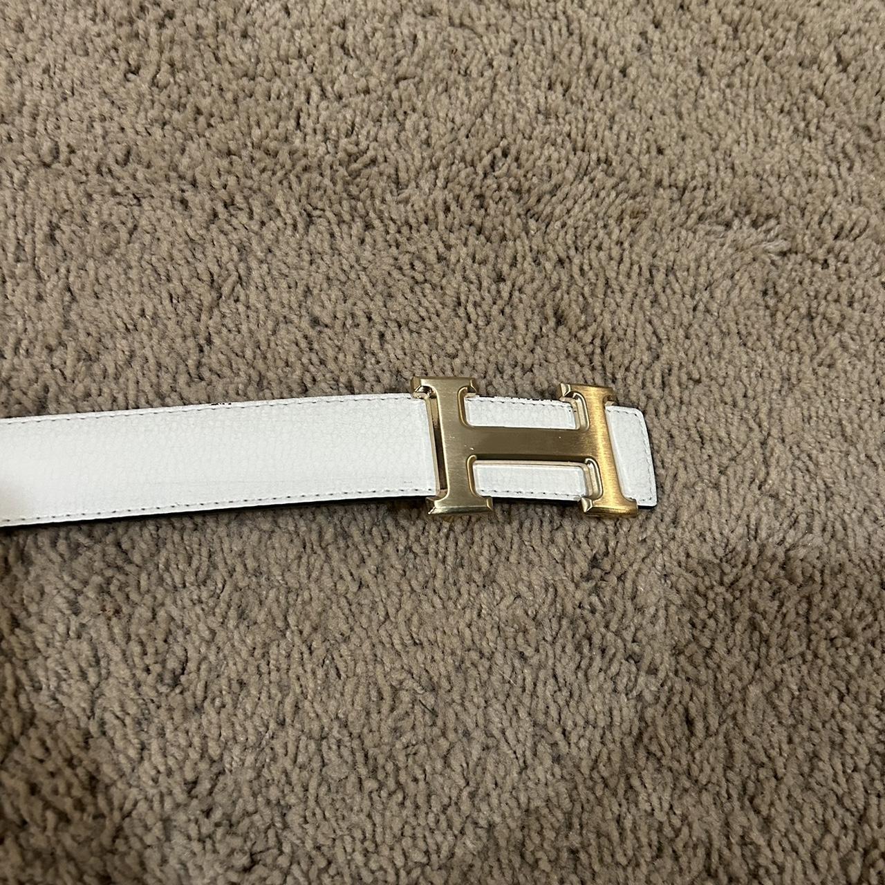 Hermes belt white and gold - Depop