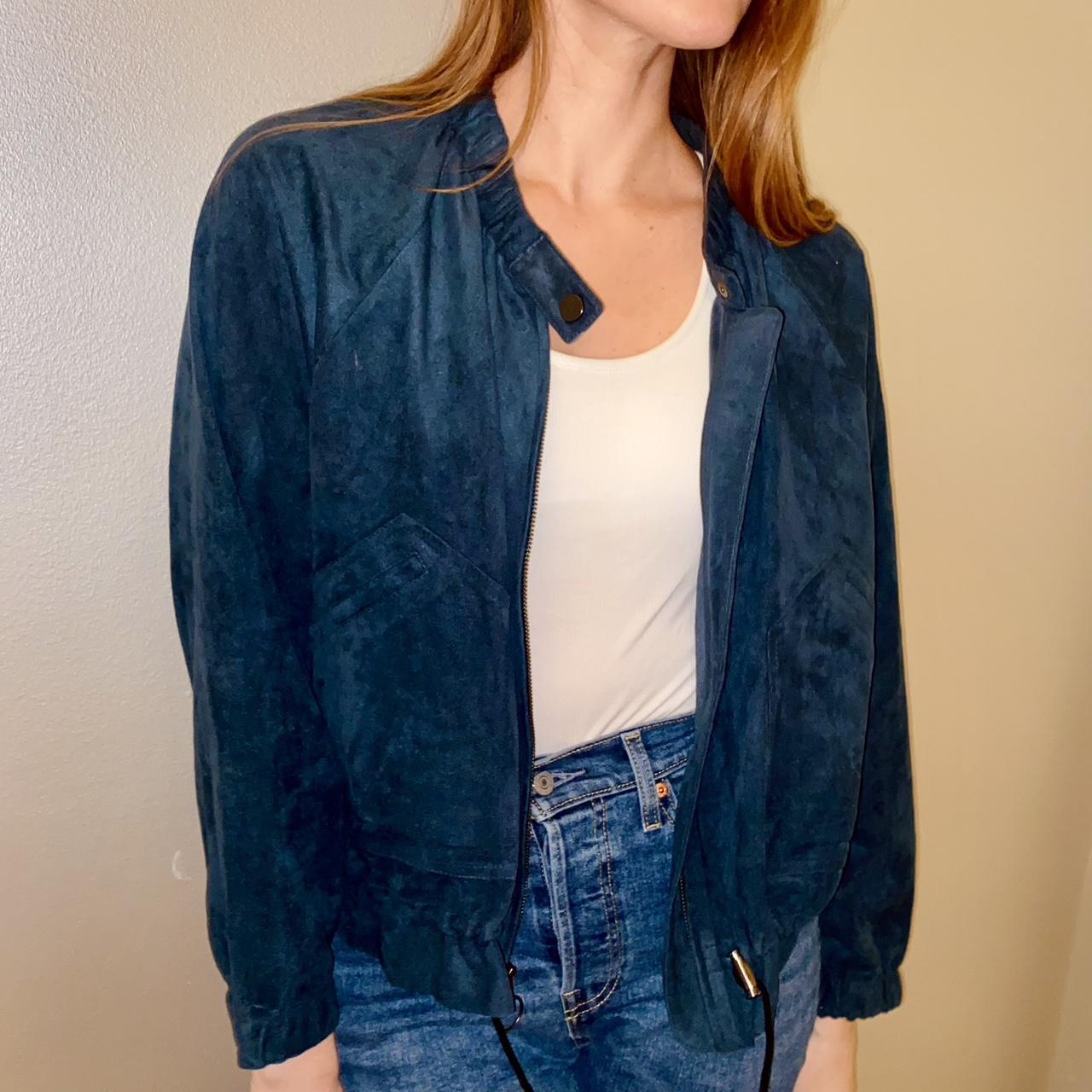 Suede teal BCBG Jacket. Size small. Bomber jacket