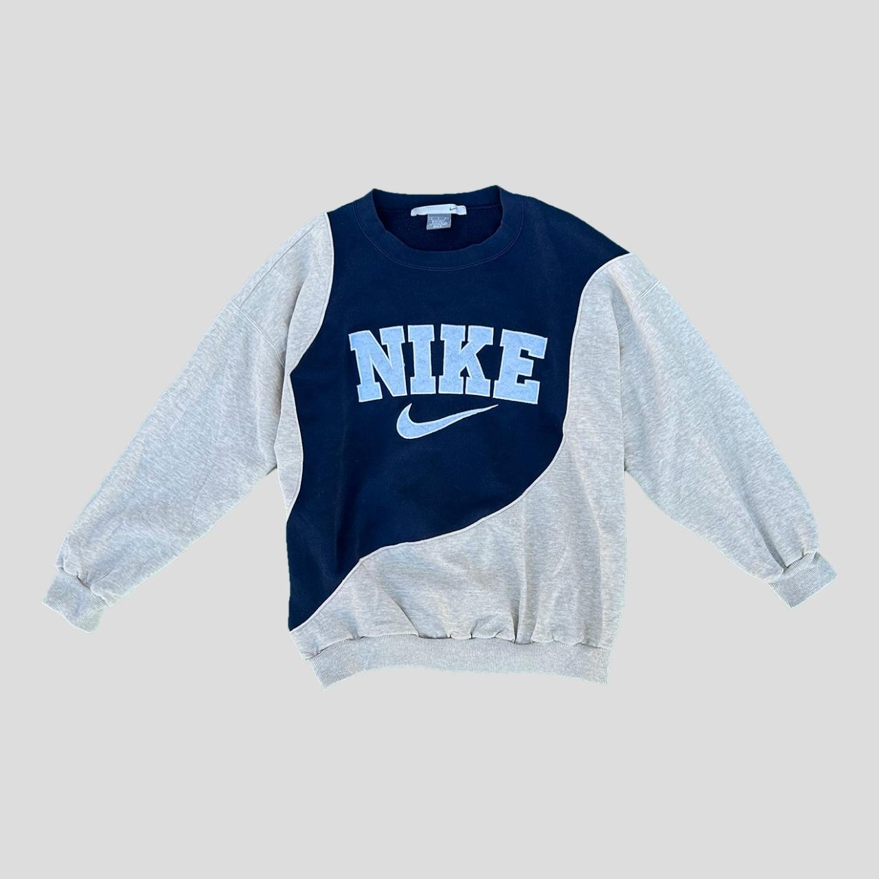 Reworked Nike sweatshirt (navy blue/cream) Depop